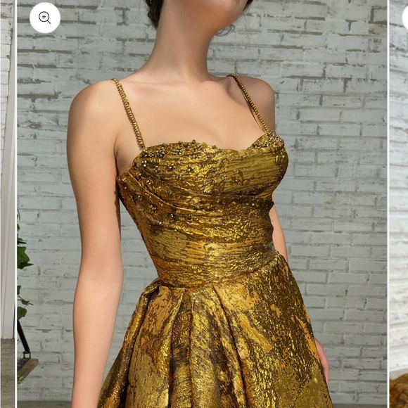 Teuta Matoshi Autumn Leaves Gold Textured Gown - Picture 3 of 15